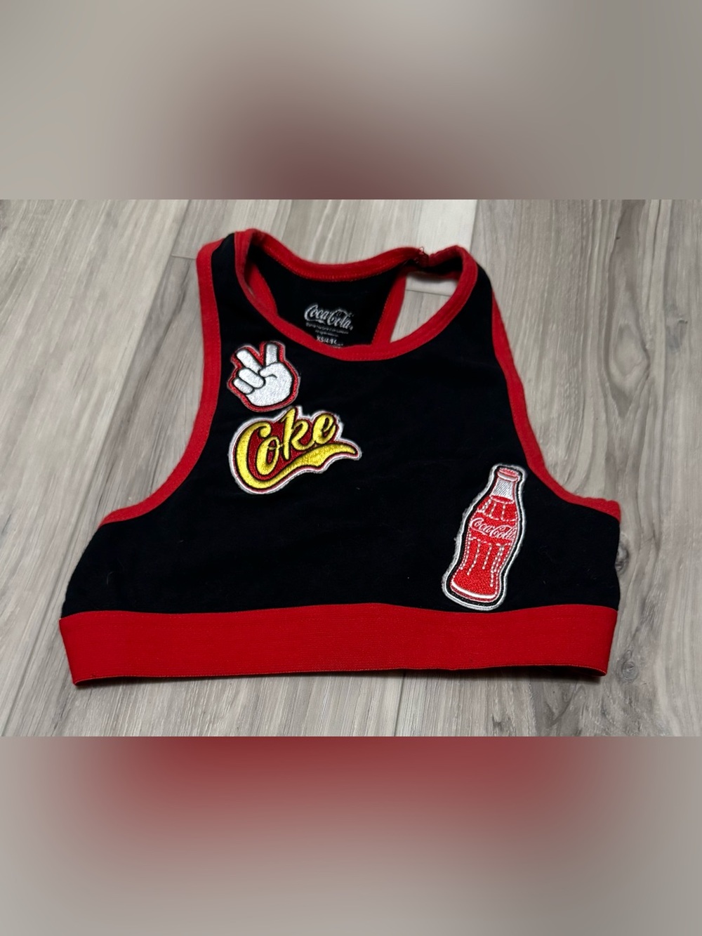 Coca Cola Black & Red Bralette with Embroidered Patches